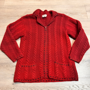 Nomadic Traders‎ Wool Cable Knit Cardigan Sweater Full Zip Pockets Red Medium M